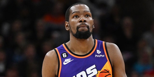 Kevin Durant of the Phoenix Suns against the Chicago Bulls at United Center March 3, 2023, in Chicago.