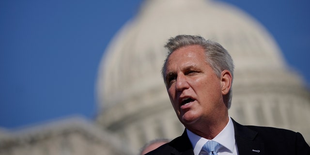 Then-House Minority Leader Kevin McCarthy speaks during a news convention extracurricular nan U.S. Capitol connected March 11, 2021.