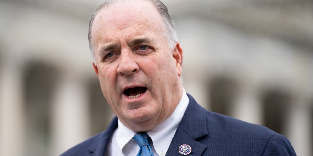 Rep. Dan Kildee, D-Mich., speaks during a news conference outside the Capitol on the on the Affordable Insulin Now Act vote in the House of Representatives on March 31, 2022.
