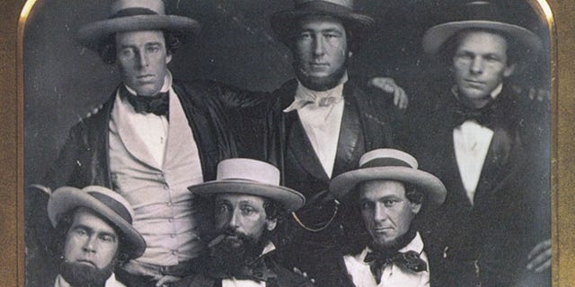 The Knickerbocker Base Ball Club was formed in 1842 by members of the earlier (founded 1837) Gotham Club and wrote down the first rules of the game in 1845. Front row, from left, Duncan Curry, Daniel "Doc" Adams — considered by many the true "father of baseball" — and Henry Tiebout. Back row, from left, Alfred Cartwright, Alexander Cartwright, remembered in baseball lore for recording baseball’s first rules, and William Wheaton. 