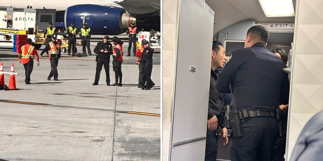 Airport police responded and detained the passenger; the FBI was also notified. The plane returned to the gate and passengers were escorted off and transported to another plane.