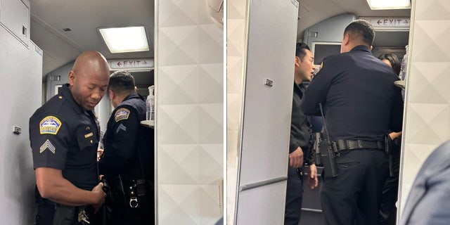 Delta-Passagier wurde am LAX festgehalten, nachdem er die Ausgangstür geöffnet und die Notrutsche Minuten vor dem Start aktiviert hatte 3 Die Strafverfolgungsbehörden kamen an Bord des Delta Air Lines-Fluges und entfernten den Passagier, der die Störung verursachte, während der Pilot am Samstag, dem 25. März, das Gate am LAX verließ.