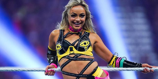 Liv Morgan looks on during the WWE Royal Rumble at the Alamodome on January 28, 2023 in San Antonio.