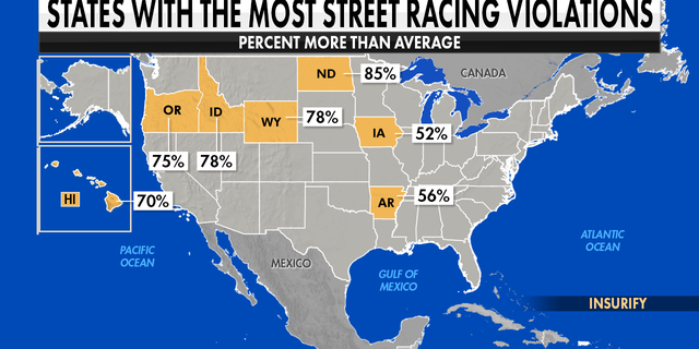 States with the most street racing violations