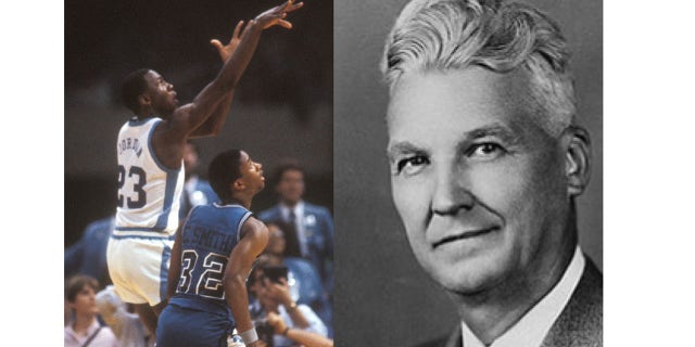 North Carolina freshman Michael Jordan became a national name in 1982, singing the winning shot in the NCAA final that year. It was the same year the phrase "March Madness," coined by Illinois high school administrator H.V. Porter in 1939, began to gain national attention at the collegiate level. 