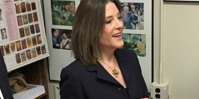 Democratic presidential candidate Marianne Williamson files to place her name on the 2020 New Hampshire primary ballot, at the Statehouse in Concord, N.H. in November 2019