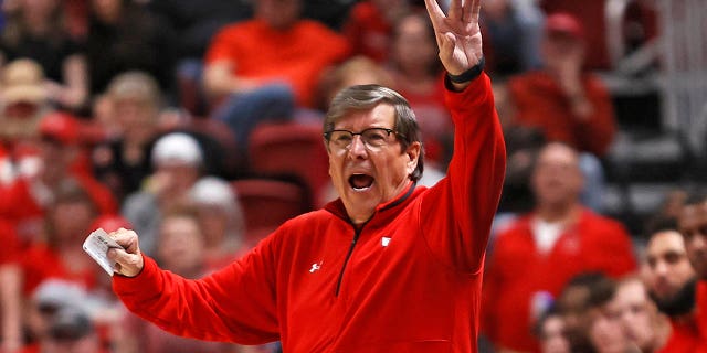 Texas Tech coach Mark Adams yells to players during the second half of the team's NCAA college basketball game against Oklahoma State, Saturday, March 4, 2023, in Lubbock, Texas.