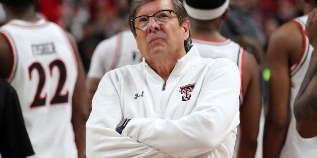 Texas Tech Red Raiders head coach Mark Adams reacts after the game against the TCU Horned Frogs at United Supermarkets Arena in Lubbock, Texas on February 25, 2023.