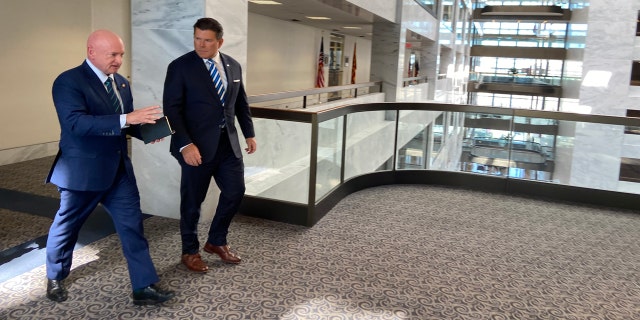 Bret Baier speaking about U.S. semiconductor production with Arizona Sen. Mark Kelly.