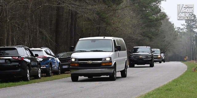 The jury is escorted into Moselle, the scene of the double murders, in Walterboro, South Carolina on Wednesday, March 1, 2023.