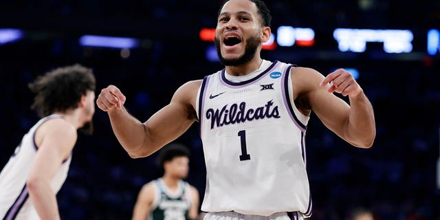 Kansas State guard Markquis Nowell reacts after a play in the second half of a Sweet 16 college basketball game against Michigan State in the East Regional of the NCAA tournament at Madison Square Garden, Thursday, March 23, 2023, in New York.