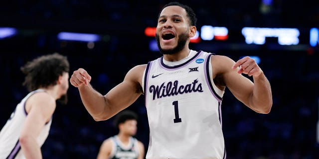 El guardia de Kansas State, Markquis Nowell, reacciona después de una jugada en la segunda mitad de un partido de baloncesto universitario Sweet 16 contra Michigan State en el Torneo Regional Este de la NCAA en el Madison Square Garden, el jueves 23 de marzo de 2023, en Nueva York.