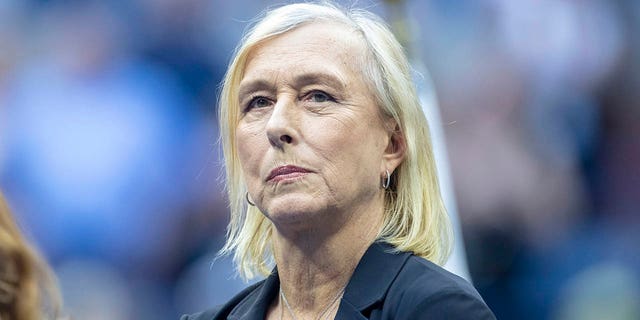 Martina Navratilova before presenting the winner's trophy to Iga Swiatek of Poland at the presentation ceremony after the women's singles final match on Arthur Ashe Court during the 2022 US Open Tennis Championships at the USTA National Tennis Center on September 10, 2022 in Flushing, Queens, New York City.