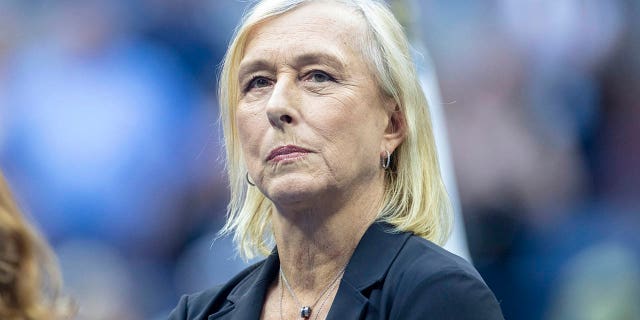 Martina Navratilova before presenting the winner's trophy to Iga Swiatek of Poland at the presentation ceremony after the women's singles final match at Arthur Ashe Stadium during the US Open Tennis Championship 2022 at USTA National Tennis Center on September 10, 2022 in Flushing, Queens, New York.