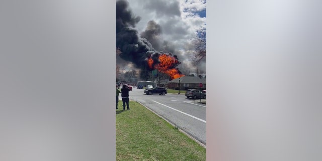 A huge fireball and heavy smoke were seen after a reported tanker explosion on Interstate 15 in Frederick, Maryland, Saturday.