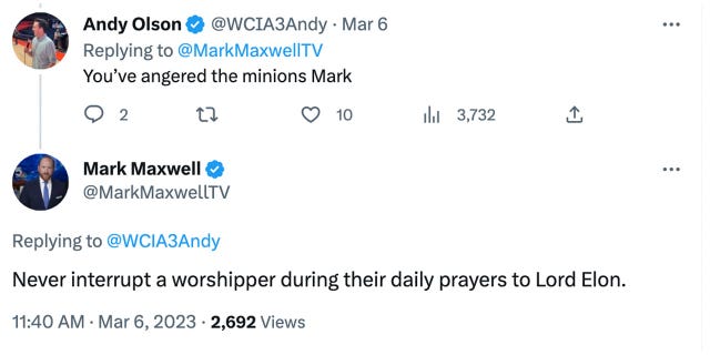 KSDK News' Mark Maxwell said it was "satire" when he made the tweet mocking those who worship "Lord Elon."