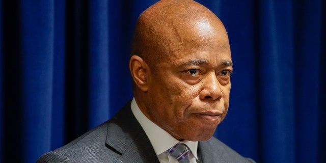 Mayor Eric Adams takes questions at a news conference Feb. 14, 2023, in the Bronx, N.Y. 