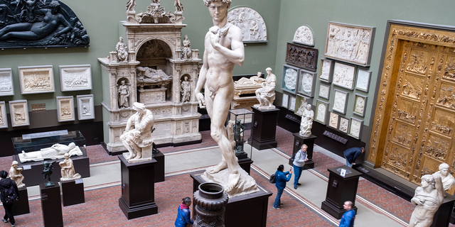The Cast Courts including the statue of Michelangelos David at the Victoria and Albert Museum on 7th March 2023 in London, United Kingdom.