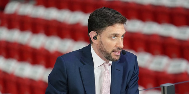 ESPN anchor Mike Greenberg seen before Game 1 of the 2022 NBA Playoffs Eastern Conference Finals on May 17, 2022 at The FTX Arena in Miami, Florida.