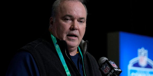 Dallas Cowboys head coach Mike McCarthy speaks during a press conference at the NFL Football Harvester in Indianapolis, Wednesday, March 1, 2023.