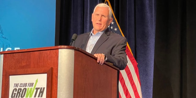 Former Vice President Mike Pence speaks at a donor conference hosted by the conservative group the Club for Growth, on March 3, 2023 in Palm Beach, Florida