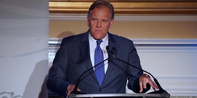 Former Republican Rep. Mike Rogers speaks at the Chamber of Commerce, on March 2, 2023, in Lansing, Michigan.