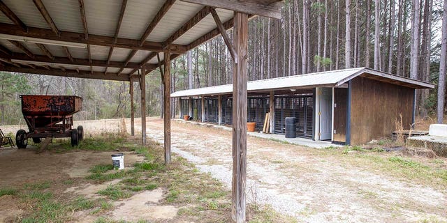 The hanger and dog kennels are seen March 1, 2023, during a jury visit to the murder scene at Moselle. Paul and Maggie Murdaugh's bodies were found at the property in Islandton, South Carolina, June 9, 2021.