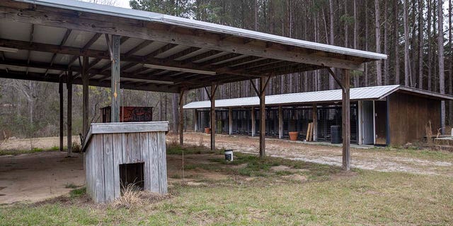 The hanger and dog kennels are seen where the bodies of Paul Murdaugh and Maggie were found at the Moselle property on Wednesday, March 1, 2023 in Islandton.