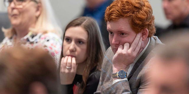 Buster Murdaugh, son of Alex Murdaugh, listens to prosecutor John Meaders give his closing arguments in the murder trial of Alex Murdaugh, Wednesday, March 1, 2023, at the Colleton County Courthouse.