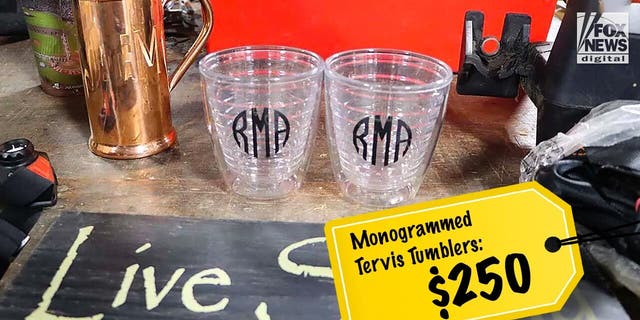 Monogrammed tumblers at the Murdaugh auction. 