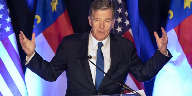 North Carolina Gov. Roy Cooper speaks at a primary election night event hosted by the North Carolina Democratic Party in Raleigh, North Carolina, on May 17, 2022.