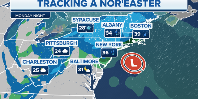 A nor'easter is expected for the Northeast on Monday