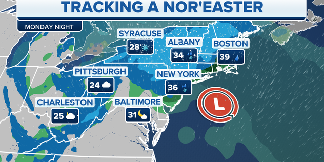 A nor'easter is expected for the Northeast on Monday