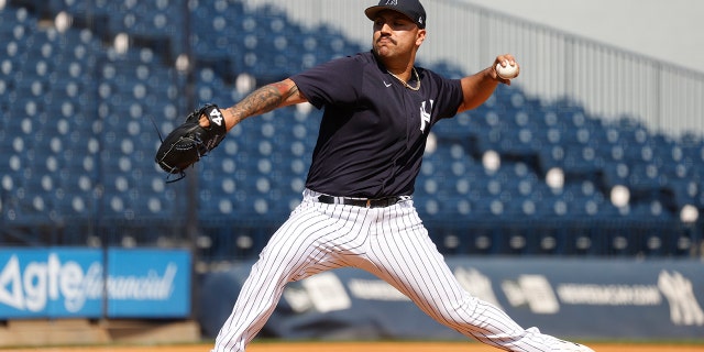 Nestor Cortes of the New York Yankees pitches during spring training at George M. Steinbrenner Field Feb. 23, 2023, in Tampa, Fla.