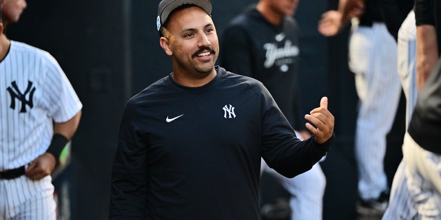 Nestor Cortes of the New York Yankees reacts in the dugout during a Grapefruit League game against the Toronto Blue Jays at George M. Steinbrenner Field March 14, 2023, in Tampa, Fla.