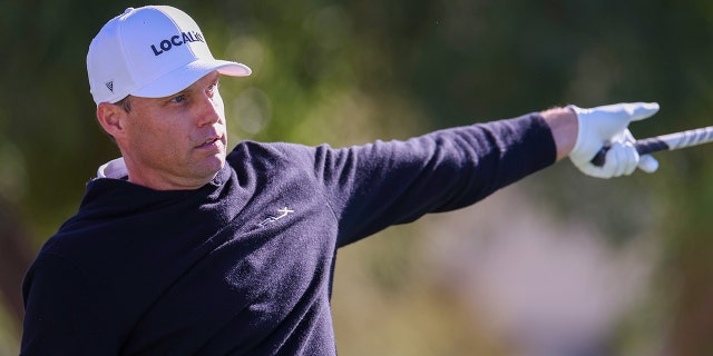 Nick Watney of the U.S. reacts to his shot from the fifth tee during the first round of the WM Phoenix Open at TPC Scottsdale Feb. 9, 2023, in Scottsdale, Ariz.