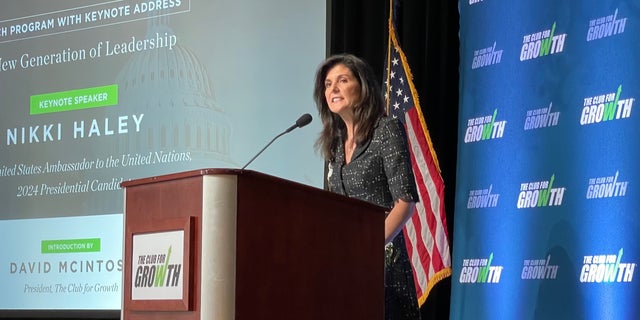 Former ambassador and former South Carolina Gov. Nikki Haley speaks at a donor conference hosted by the conservative group the Club for Growth, on March 4, 2023, in Palm Beach, Florida (Fox News).