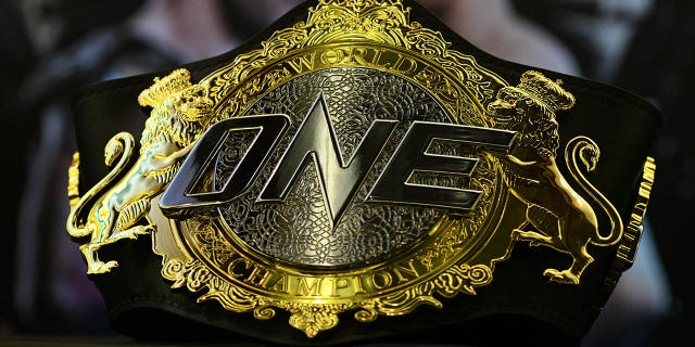 Strawweight World Championship belt is displayed during ONE Strawweight World Championship: Grit and Glory between Yoshitaka Naito of Japan and Alex Silva of Brazil at Jakarta Convention Center on May 12, 2018 in Jakarta, Indonesia.