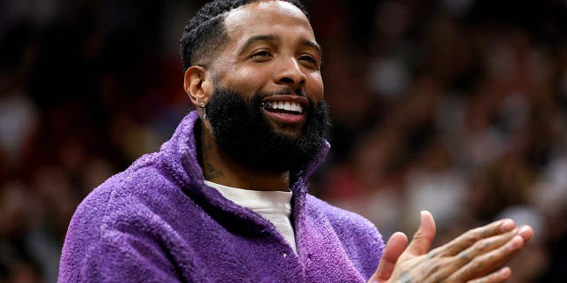 Odell Beckham Jr. looks on during a game between the Los Angeles Lakers and Miami Heat at FTX Arena on Dec. 28, 2022, in Miami, Florida.