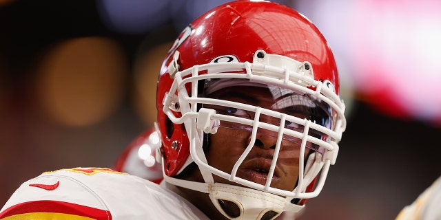 Offensive tackle Orlando Brown #57 of the Kansas City Chiefs warms up before the NFL preseason game against the Arizona Cardinals at State Farm Stadium on August 20, 2021, in Glendale, Arizona.
