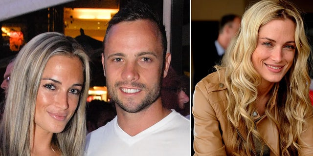 A photo combination of slain model Reeva Steenkamp with her killer, Oscar Pistorius, Jan. 13, 2013, and, on the right, a portrait of her alone.