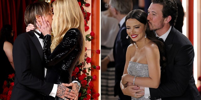 Nicole Kidman grabbed Keith Urban's face, while Miles Teller wrapped his arms around wife Keleigh Sperry at the Oscars.