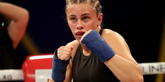 Paige VanZant is seen as she fights Britain Hart during the BKFC KnuckleMania event at RP Funding Center on Feb. 6, 2021 in Tampa, Florida.