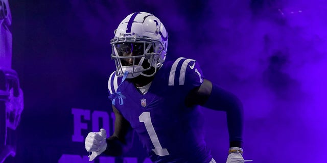 Parris Campbell #1 of the Indianapolis Colts is introduced before the game against the Los Angeles Chargers at Lucas Oil Stadium on December 26, 2022, in Indianapolis, Indiana.