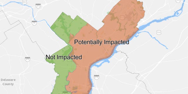 A map showing the potentially impacted areas of the chemical spill.
