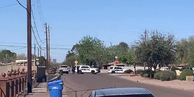 The crime scene near where a Phoenix police officer was shot Friday.
