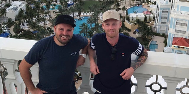 Adam Pink, right, and Max Burton, contractors from the UK, at the Baha Mar resort in Nassau, Bahamas in 2017. The pair met Paul Murdaugh and Morgan Doughty while on that trip to the tropical island and maintained a long-distance friendship until his murder -- which they only learned of after seeing it on a documentary.