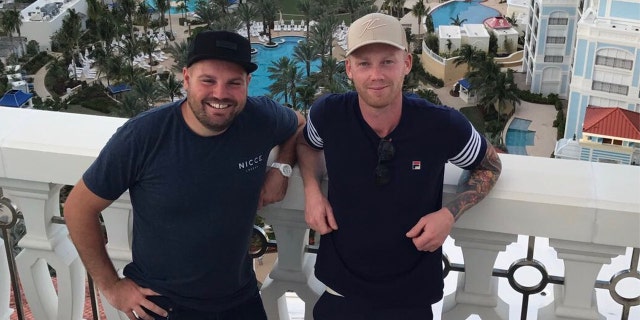 Adam Pink, right, and Max Burton, contractors from the UK, at the Baha Mar resort in Nassau, Bahamas in 2017. The pair met Paul Murdaugh and Morgan Doughty while on that trip to the tropical island and maintained a long-distance friendship until his murder -- which they only learned of after seeing it on a documentary.