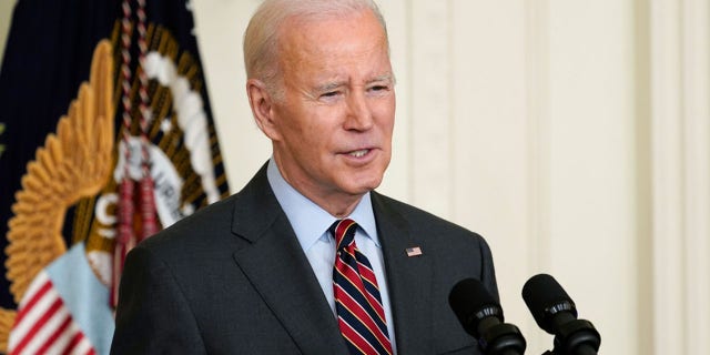 President Biden speaks during an event in the East Room of the White House in Washington, DC on Monday.