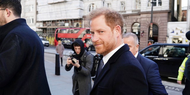 Prince Harry arrives at the Royal Courts of Justice, in London, Monday, March 27, 2023, for a hearing in a case against Associated Newspapers.